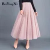Adulto Tulle Saia Mulheres Malha Alta Cintura Vintage Luxo Coreano Casual Tutu Saias Elegant Long Jupe Femme Faldas 210506