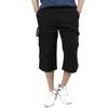 Lange lengte vracht shorts mannen zomer knie multi pocket casual katoen elastische taille bermudas mannelijke militaire stijl rijbroek 210622