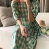 Green Plaid Loose Geometric All Match Chic High Waist Stylish Streetwear Casual Long Dresses Vestidos 210525