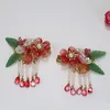 Barrettes à cheveux avec pompon rouge, épingle à cheveux en forme de fleur, Hanfu, coiffure traditionnelle pour femmes, faite à la main