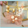 Jewelry Jewelrypcs Big Pearl Hairgrips Pink Ribbon Hair Clips Pins Earrings Set Tiaras Vines Wedding Aessories Bridal Headbands & Barrettes