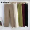 Aachoe Femmes Couleur Solide Couleur Lâche Pantalon Tricoté Casual Élastique Taille Élastique Dames Longueur de la cheville Pantalons De Femme Femme 210413