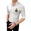 Spring Mens Shirt Golden Broderi Short Sleeve Slim Fit Dress T-shirts för Män Casual Streetwear Social Blusa Camisa Masculina 210527