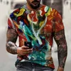 Homens camisetas D impressão t-shirt aquarela pintura de tinta de manga curta em torno do pescoço urbano moda casual camisa 2021297g