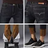 Men Winter Fleece Warm Jeans Brand Fashion Business Pants Retro Classic Denim Trousers Autumn Casual Stretch Slim Jeans Men 211124