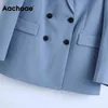 Aachoae Women Elegant Double Breasted Blazer Suits Vintage Notched Collar Long Sleeve Blazers Fashion Office Wear Outerwears 211122