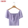 Tangada Vrouwen Effen Gewas Knit T-shirt Korte Mouw O Hals Tees Dames Casual Tee Shirt Street Wear Top 7Y21 210609