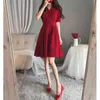 Plus size women's summer red fat body cover slimming dress Zippers Knee-Length V-Neck Office Lady Polyester 210416