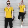 YICIYA BLAUW TRACKSUITEN VOOR DAMES OUTFITS 2 STUK SET SPORTSKleding Coördin Set Plus Size XXXL Solid Top and Pants Suits 2020 Summer X0428