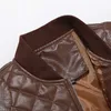 Höst och vinter Casual Fashion Quilted Broderad Plaid Baseball Collar Washed PU Läderjacka 211018