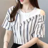 Camisetas Mujer Manga Corta Kurzarmhemd Damen Schulterfreie Oberteile für Damen Gestreifte Damenoberteile und Blusen 4435 50 210528