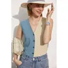 Minimalism Spring Summer Women's Tanks Tops Fashion Patchwork Vneck sleeveless Slim Fit Women Knitted 12140129 210527