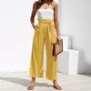 Casual Cotton Linen Pants Women Spring High Waist Wide Leg Summer Office Band Palazzo Trousers Black Yellow Loose 210428