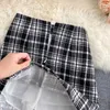 Vrouwen rok vintage plaid print mini hoge taille rug rits potlood elegante herfst winter bodycon korte 210603