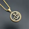 Religious Round Allah Pendant Necklaces Gold Color Stainless Steel Rhinestones Necklace Iced Out Bling Islamic Jewelry
