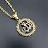 Religious Round Allah Pendant Necklaces Gold Color Stainless Steel Rhinestones Necklace Iced Out Bling Islamic Jewelry