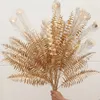 Glanzend Goud Thema Kunstbloem Plant Bruiloft Decoratie Ventilator Blad Netting Eucalyptus Holly voor Party DIY Regeling Ambachten