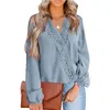 European And American Women's Clothing 2022 Spring And Summer New Lady Elegant Chiffon Wool Ball Lace Shirt V-neck top