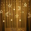 Party Decoration Twinkle Star/Moon Fairy Light Garland 12 LED Gordijntekenslichten voor bruiloft Verjaardag Valentijnsdag Binnen slaapkamer