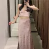 Donna Rosa Stampa Satin Crop Top Donna Scollo a V Cinghie elastiche Canotta senza maniche Donna Slim Sexy Summer Tanks Cam 210519