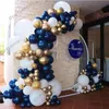 144pcs Grattis på födelsedagen Party Decoration Ballong Garland Arch Night Blue Gold Confetti Fold Ballonger Kit Bröllopsdag Decor 210719