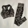 2 Zestaw peice Seamless Camo Gym Kobiety Fitness Athletic Yoga Sports Garnitury High Waist Legginsy + Push Up Bra Padded Sportswear 210802