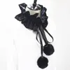 Mulheres Victorian Ruffled Fake Collar Plissado Veludo Pescoço Ruff Com Pompom Ties X7XC