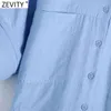 Zevity女性のファッションポケットのパッチ固体色のカジュアルスリムシャツのドレスオフィスの女性の弾性ウエストブレストビジネスvestido ds8324 210419