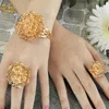 Bangle Dubai Big Armband Manschett Bangles Ring Set Gold Plated Flower Design Bridal Wedding Copper Jewelry for Women Gift2268178