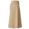 [EAM]ハイウエスト茶色包帯非対称プリーツの気質半身スカート女性のファッション春秋1S4 210621