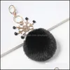 Fashion Pompom Christmas Key Chain Women Bag Aessories Decorative Pendant Faux Fur Rings Glass Beaded Snowflake Keychain Keychains Drop Deli