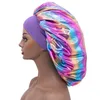 Gorro de noche de satén redondo ancho para mujer y niña, gorro elástico con borde colorido y láser grande, gorro de noche para quimioterapia, protección del cabello