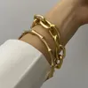 2 Teile/los Punk Miami Curb Kubanischen Dicke Armbänder Armreifen Geschnitzte Münze Anhänger Gold Farbe Chunky Bambus Armband Schmuck