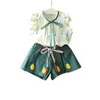 Arrivals Summer Children Sets Sleeveless Print Pineapple T-Shirt Green Shorts 2Pcs Girls Clothes 2-7T 210629
