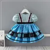 Wholesale夏の女の赤ん坊のドレスショートパフスリーブロリータスタイルブループリンセスキッズ服E9258 210610