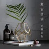 Vases Scandinavian Art Gold Copper Strip Geometric Glass Vase Tabletop Dry Flower Craft Ornament Hydroponics Pots Home Decor