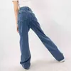 Streetwear Jeans a contrasto di colore Pantaloni estivi a vita alta da donna larghi e sottili in denim Marea femminile 5E331 210427