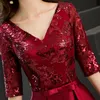 Ethnic Clothing Bling Flower Appliques Cheongsam V-Neck Sexy Backless Qipao Burgundy Pleated Prom Party Dress Gown Elegant Vestidos De Festa