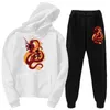 3D-print Retro Dragon Clouds Tracksuits Två Pieces Set Fleece Hooded Oversize Sweatshirt Pant Hoodie Suit Winter Casual Outfits Y0625