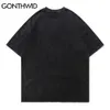 Camisetas Hip Hop Aflige o dedo médio Ghost Streetwear T-shirt Camisetas Harajuku Hipster Casual Algodão Manga Curta Tops 210602