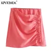 Women Chic Fashion Ruffled Gathered Mini Skirt High Waist Side Zipper Female Skirts Faldas Mujer 210420