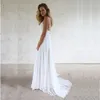 Lorie Beach Suknie ślubne Spaghetti Paski Robe de Soiree Vintage Koronki Top Eleganckie Kobiety Boho Szyfonowa Długa Sukienka ślubna