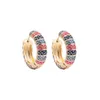 Retro Enamel Hoop Huggie Earrings For Women Colorful Flowers Designer Jewelry 18k Gold Alloy Blue Red Purple Black Girls Earring Gift