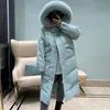 Winter Women 90% White Duck Down Coat Large Real Fox Fur Hooded Long Parkas Jacket Loose Ox Horn Buckle Snow Outwear 210423