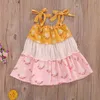 6m-5y criança criança criança meninas flor vestido de verão Bohemian Bow Ruffles vestidos para trajes de férias 210515