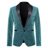 Men's Fashion Blue Champagne Gold Silk Suit Jacket Wedding Groom Prom Singers Blazers Slim Fit Casual Coat Host Stage Clothes X0909