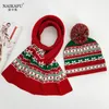 Natal chapéus para crianças bola de pele flanging bonito pai-criança bebê menina beanie scarf terno de malha