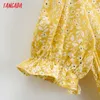 Tangada Summer Femmes Fleurs jaunes Imprimer Style français Robe longue avec Slash Manches courtes Dames Sundress 1F189 210609