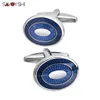 Gemelos de negocios clásicos SAVOYSHI para camisa de hombre, botones de puño de esmalte azul ovalado de alta calidad, regalo especial, nombre grabado