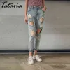 Tataria Femmes Taille Haute Trou Harem Jeans Printemps Cheville Longueur Pantalon Lâche Casual Femme Denim Déchiré Pantalon 210514